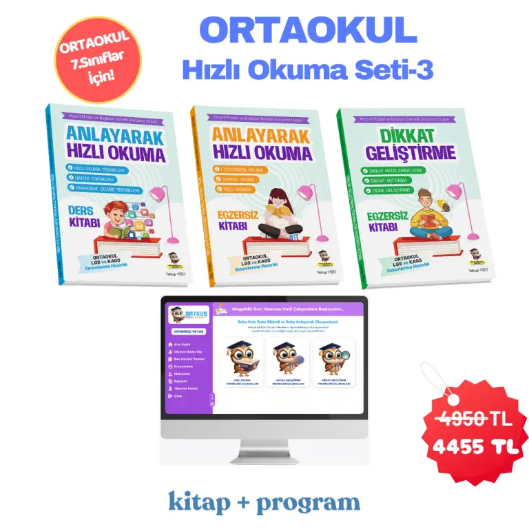 7.Sınıflar İçin; Anlayarak Hızlı Okuma, Hafıza Geliştirme ve Dikkat Geliştirme Seti