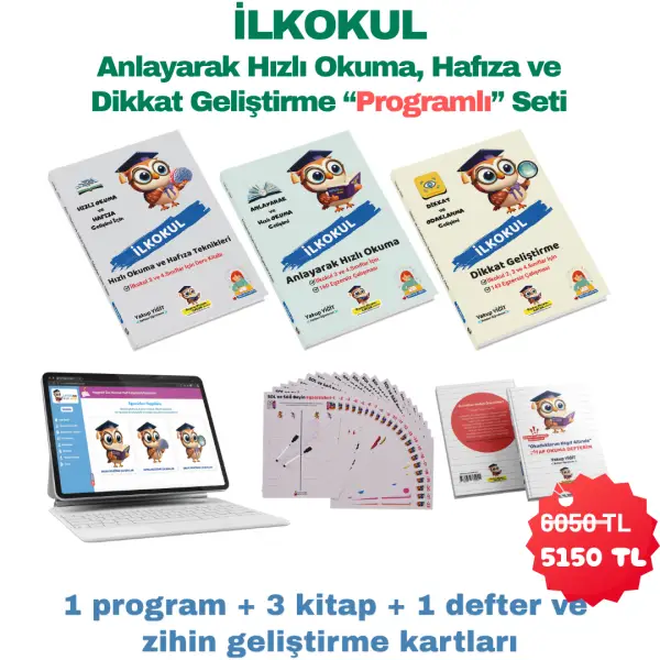 İlkokul 4.Sınıfa Geçen Öğrenciler İçin Anlayarak Hızlı Okuma, Hafıza ve Dikkat Geliştirme “Programlı” Seti