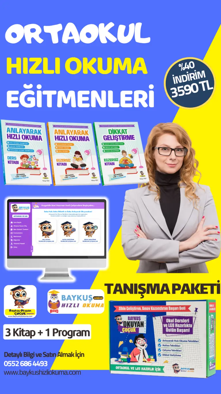 Ortaokul Hızlı Okuma Eğitmeni TANIŞMA Paketi (kitap + program)